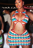 Women's Summer Ladies Fashion Sexy Cutout Low Back Slim Print Dress