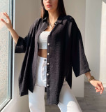 Shirt Women's Loose Bell Bottom Sleeve Spring Summer Comfortable Casual Solid Color Slit Shirt
