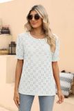 Summer Women's Solid Color T-Shirt Hollow Jacquard Round Neck Short Sleeve Top