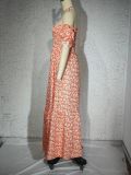 Women's Spring Summer Off Shoulder Print Pleated Swing Dress Short Sleeve Maxi Dress