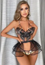 Sexy C Sexy Three-Point Butterfly Top See-Through Skirt Three Piece Set