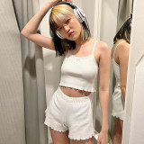 Summer Women Suspenders Crop Top and Shorts Two Piece Set