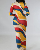 Women Turndown Collar Long Sleeve Printed Dress