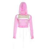 Summer Women Sexy Hollow Knitting Hooded Top and Bodycon Skirt Two Piece Set