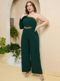 Plus Size Women Slim Metal Chain Jumpsuit