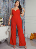 Plus Size Women Sexy Wide Leg Jumpsuit with Suspenders