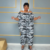 Women Camouflage Print Off Shoulder Jumpsuit