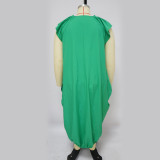 Plus Size Women Solid Pocket Oversized Dress