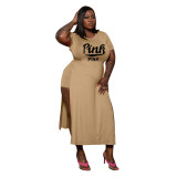 Plus Size Women Loose Casual Print Short Sleeve Top And Short Two-Piece Set