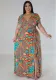 Plus Size Women Printed V-Neck Short-Sleeve Maxi Dress With Belt