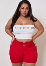 Plus Size Women Sexy Letter Print Top and Shorts Two-Piece Set