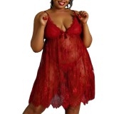 Plus Size Women See-Through Camisole Nightdress Sexy Lingerie Set