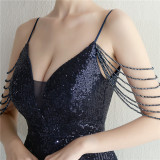 Women Straps Beaded Sequined Strap Sexy Evening Dress