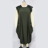 Plus Size Women Solid Pocket Oversized Dress