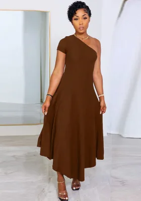 Women One Shoulder Short Sleeve Slim Dress