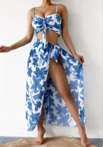 Women Bikini Two Pieces Floral Swimwear Maxi Dress