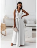 Women Summer Solid V-Neck Sleeveless Long Dress