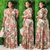 Plus Size Women Floral Print Maxi Dress