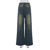 Women Summer Wash Ombre Vintage Straight Denim Pants