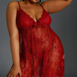 Plus Size Women See-Through Camisole Nightdress Sexy Lingerie Set