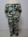 Women Camouflage Print Off Shoulder Jumpsuit