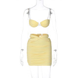 Summer Women's Sexy Suspender Pleated Skirt + Bra Set