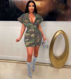 Women's Style Sexy Oversized Turndown Collar Camouflage Tight Fitting Dress