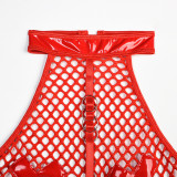 Sexy pu patent leather Halter Neck underwear mesh tutu teddy lingerie