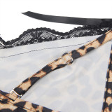 Plus Size sexy pajamas sexy lace leopard print suspender nightdress