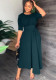 Women's Spring Summer Round Neck Tunic Pleated Irregular Dress With Back Zipper