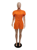 Women's Solid Color Casual Button Short Sleeve Jumpsuit