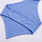Women's Summer Solid Halter Neck Top + Pant Casual Set