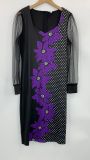 Fall Print Dress Women's Mesh Sleeves Pencil Midi Bodycon Dress