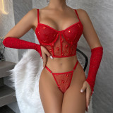 Women's Sequin Sexy Two-piece Valentine's Day Red Suit Sexy Lingerie