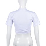 Women's Summer Lace-Up Sexy Top with Hollow Out Short Sleeves T-Shirt