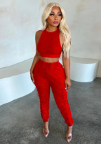 Fashion Ladies Sleeveless Solid Color Tracksuit Casual Two Piece Set