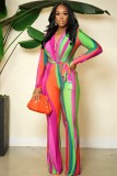 Spring and summer women's clothing Jumpsuit trendy and colorful print V-neck slim-fit long-sleeved Jumpsuit
