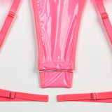 Sexy pu patent leather Halter Neck underwear mesh tutu teddy lingerie