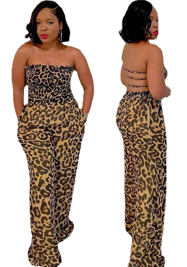 Leopard-print Patchwork wide-leg jumpsuit