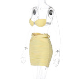 Summer Women's Sexy Suspender Pleated Skirt + Bra Set