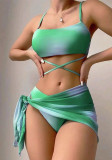 Three-Piece Swimwear Tie-Dye Two Piece Bikini Cover Up Skirt Set