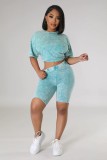 Ladies Summer Fashion Tie Dye Loose T-Shirt Shorts Casual Two Piece Set