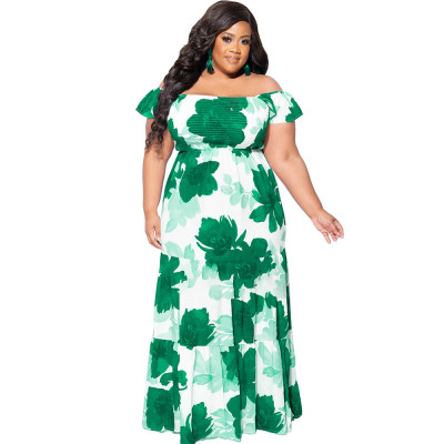Plus Size Dress Off Shoulder Digital Print Maxi Dress
