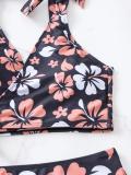 Digital Printing Cross Tie High Waist Two Pieces Swimsuit Women's Bikini