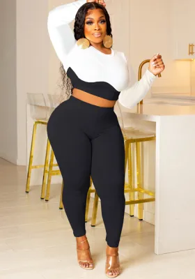 Women's Fashion Patchwork Comfort Long Sleeve Two-Piece Pants Set