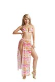 Women's Print Two Piece Bikini Cover Up Skirt Fashion Three-Piece Holidays Beach Swimsuit