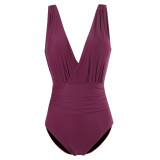 Swimwear Sexy Deep V Neck Slim Fit Simple Pure Color One-Piece Swimsuit Women