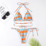 Swimsuit Feminine Print Fashion Lace-Up Bikini Two Pieces Swimwear