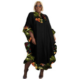Ruffle Print Patchwork Plus Size Loose Dress Club Dress Robe