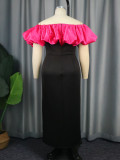 Color Block Off Shoulder Elegant Fashion High Waist Slim Fit Floral Maxi Dress
